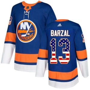 Herren New York Islanders Eishockey Trikot Mathew Barzal 13 Blau USA Flag Fashion Authentic